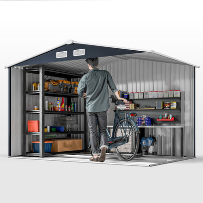 Tuinberging – Tuinhuisje – Tuinschuur – Opbergkast – Berging – Stalen Tuinkast Donkergrijs – 2,77 x 1,95 x 1,92 m – Ventilatie en Schuifdeuren
