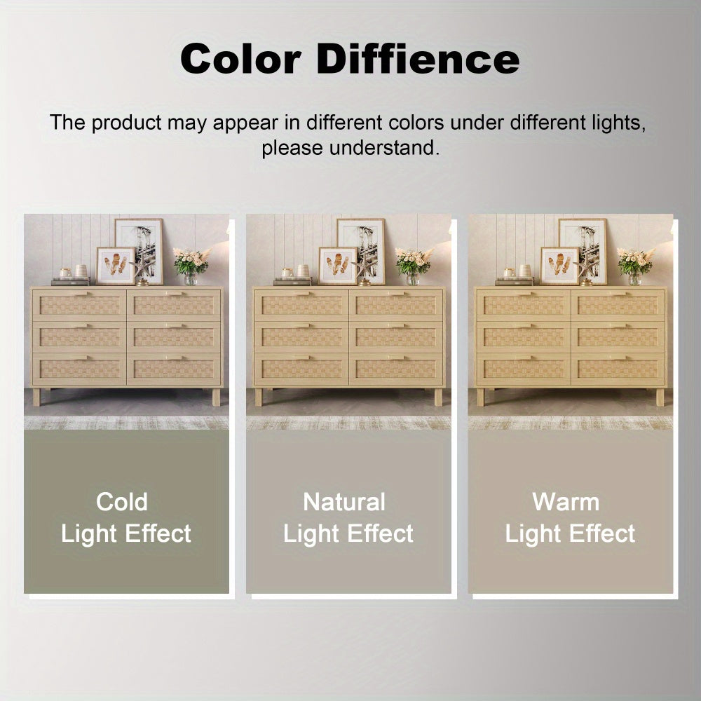 Modern Tall Sideboard Cabinet with Six Drawers - Beige Storage Organizer, Non-Wood Material, Floor-Standing Design for Living Room, Dining Room, Bedroom - Ample Storage Furniture