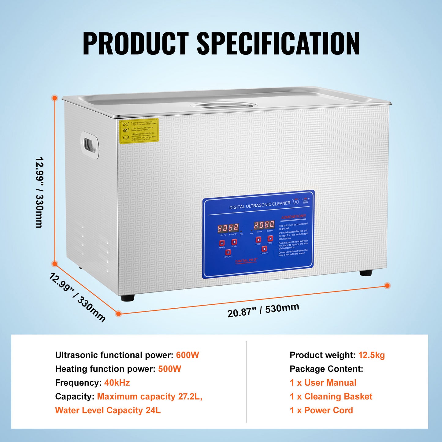 Ultrasone Reiniger TH-100A – Ultrasoon Schoonmaakapparaat – Ultrasoon Sieradenreiniger – Ultrasoon Vaatje – Ultrasoon Wasbak – 30 Liter Inhoud – Roestvrij Staal