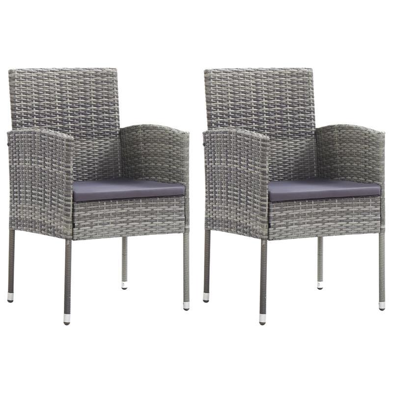 Tuinstoelen – Tuinstoel Outdoor – Inklapbare Stoel – Loungestoel – Stapelbare Tuinstoel – Polyrattan Grijs – Set van 2 – Weerbestendig & Comfortabele Donkergrijze Kussens