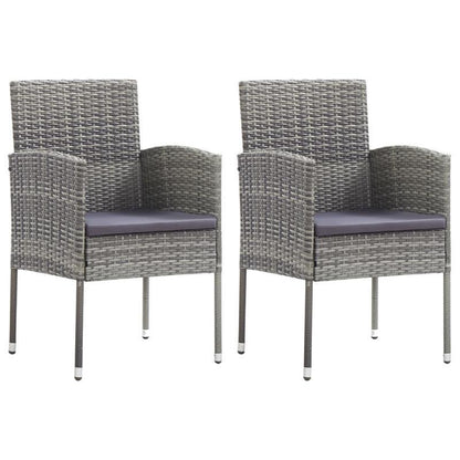Tuinstoelen – Tuinstoel Outdoor – Inklapbare Stoel – Loungestoel – Stapelbare Tuinstoel – Polyrattan Grijs – Set van 2 – Weerbestendig & Comfortabele Donkergrijze Kussens