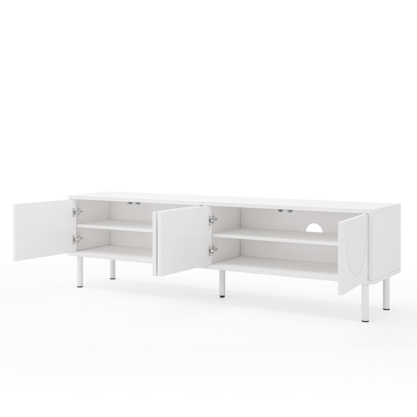 TV-Meubel – Lowboard – TV-Kast – Mediameubel – Opbergmeubel – Mat Wit – 4 Deuren – Kabelmanagement – 180x40x52 cm