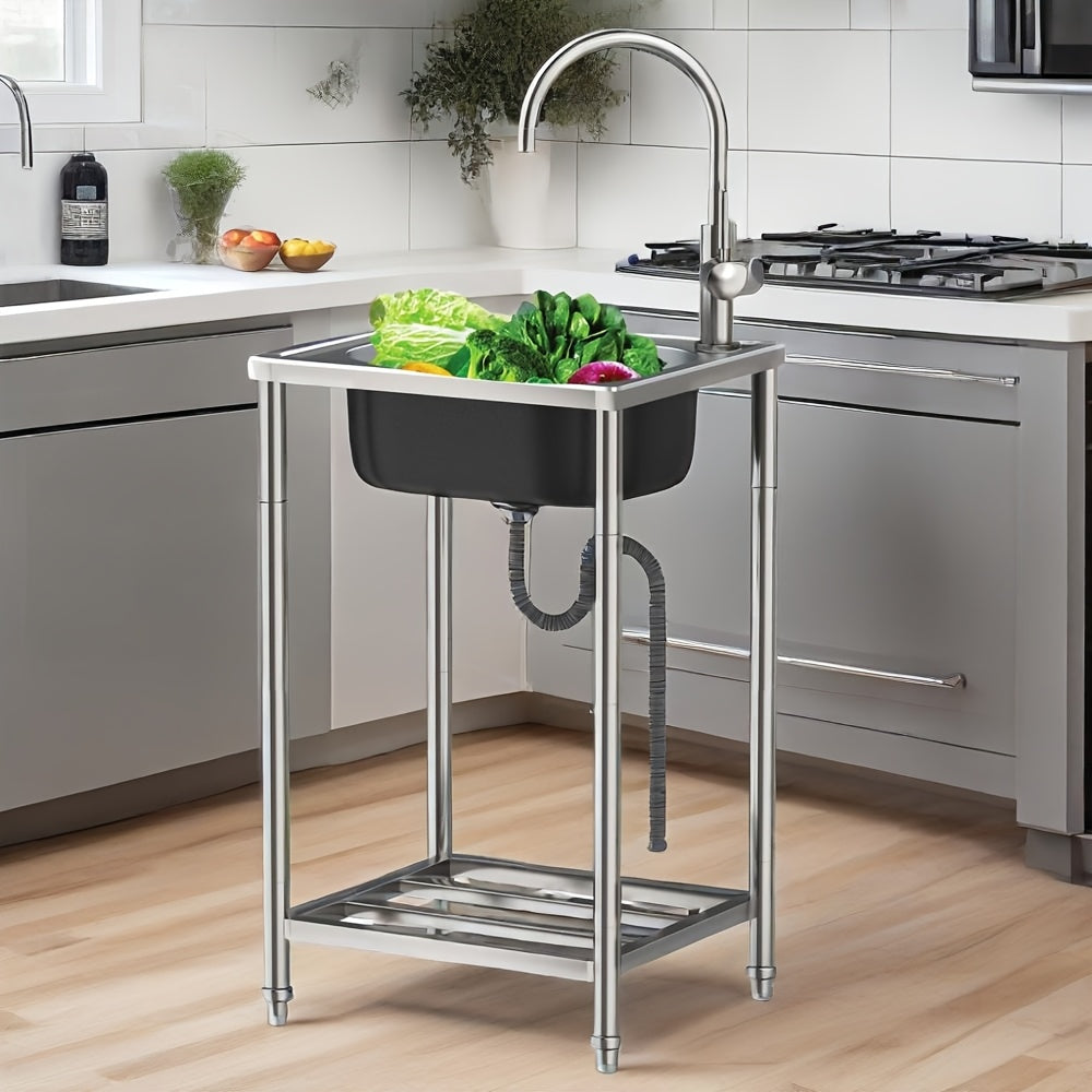 Single Bowl Kitchen Sink, Freestanding Garden Outdoor Sink, Movable Stainless Steel Sink, Essential Sink for Rentals, Sink with Hot And Cold Water Faucet, Suitable for Restaurants, Gardens, Garages, And Camping