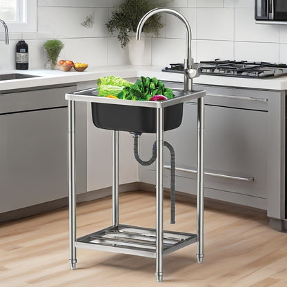 Single Bowl Kitchen Sink, Freestanding Garden Outdoor Sink, Movable Stainless Steel Sink, Essential Sink for Rentals, Sink with Hot And Cold Water Faucet, Suitable for Restaurants, Gardens, Garages, And Camping