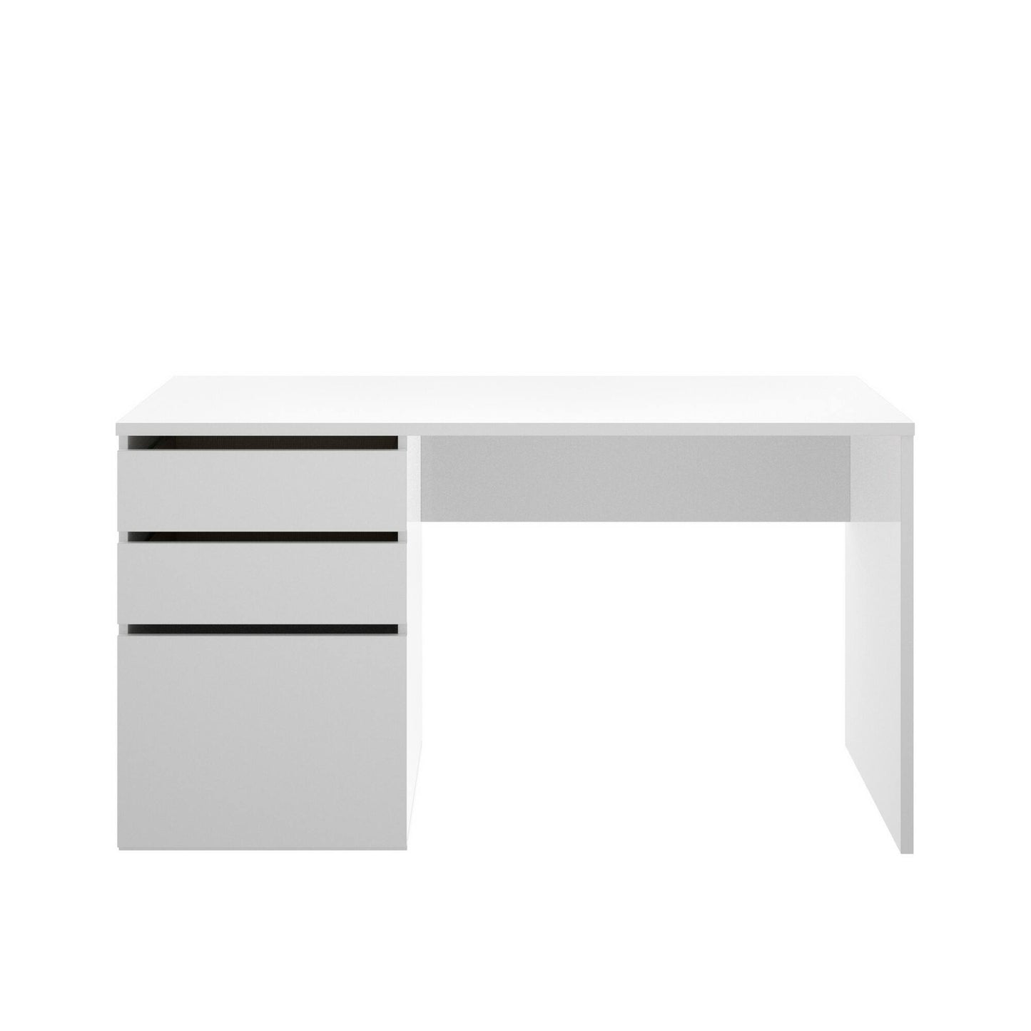 Ardina Desk, Multi-Purpose Office Or Bedroom Desk, Linear Study Table with 2 Drawers And 1 Door, 139X60H75 Cm, Glossy White