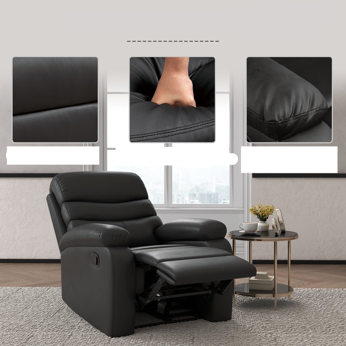 Relaxfauteuil – Relaxstoel – Fauteuil – Lounge Stoel – Verstelbare Rugleuning – Zwart Kunstleer