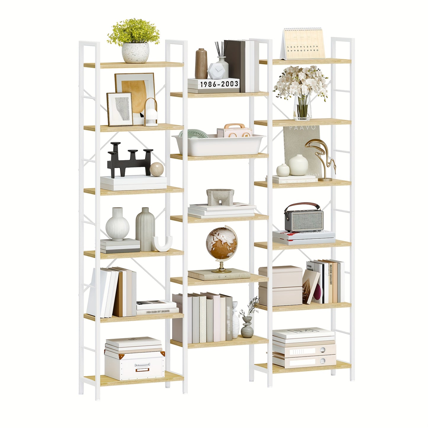 Boekenkast – Staande Plank – Wandrek – Boekenplank – Opbergkast – 17 Planken – Verstelbare Hoogte – 24x152x186 cm – Draagvermogen 340 kg - Witte Eikenkleur