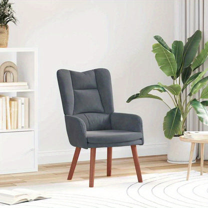Fauteuil – Accentstoel – Relaxfauteuil – Leesstoel – Loungefauteuil – Donkergrijs Fluweel – Massief Houten Frame – Handmatige Verstelbare Rugleuning