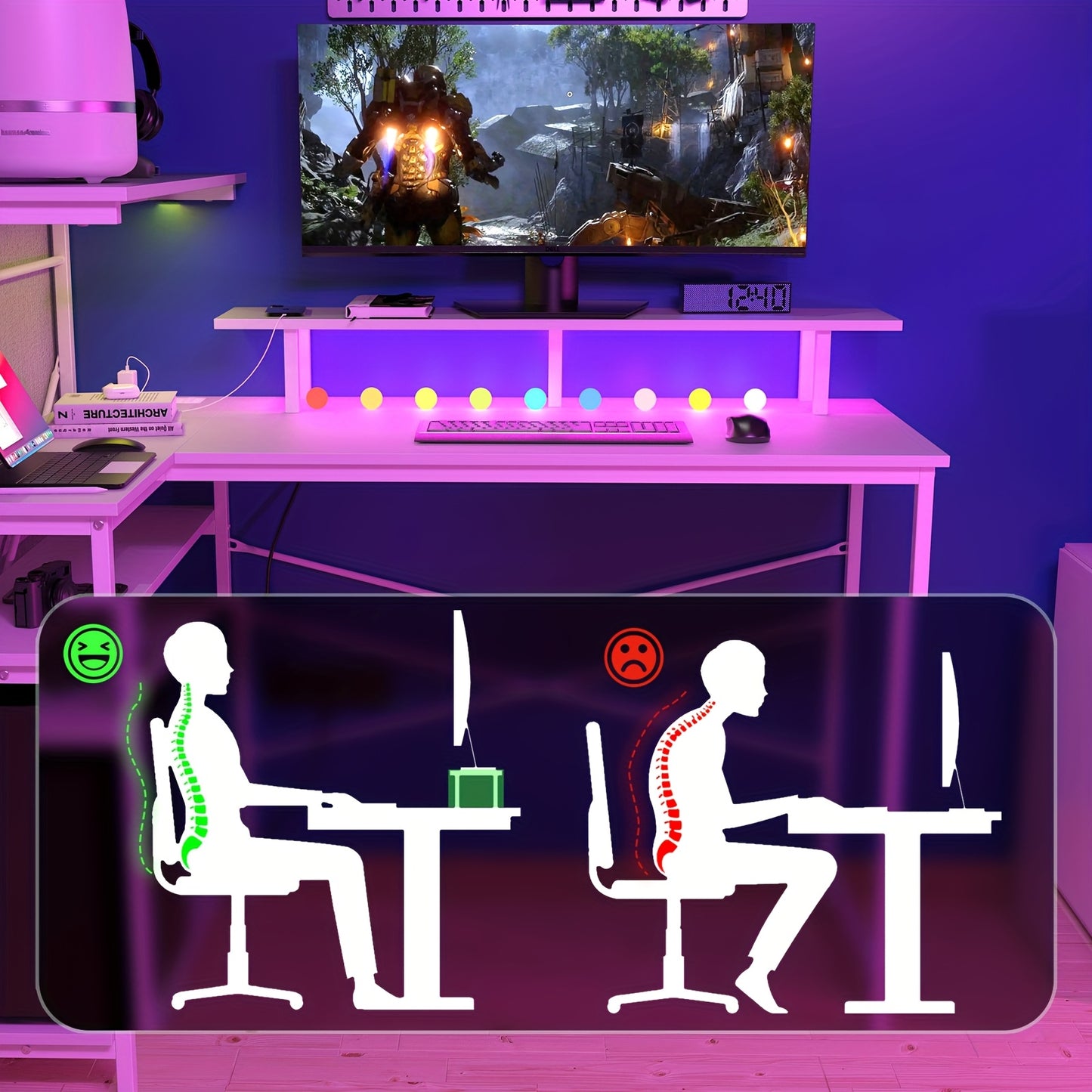 L-vormig Wit Computerbureau met Planken en Steunpaneel – Multifunctioneel Werkstation voor Kantoor, Slaapkamer, Studieruimte of Gaming Setup