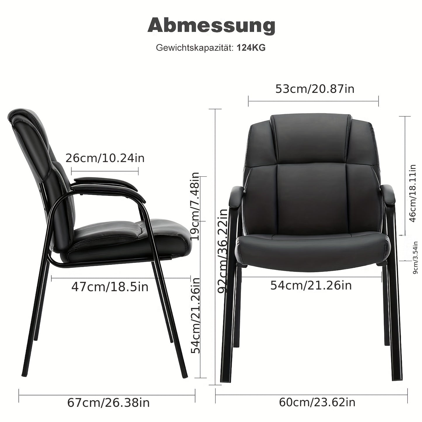 Ergonomische Bureaustoel – Kantoorstoel – Vergaderstoel – Thuiswerkstoel – Directiestoel – PU Leer – Stevige Vijfwielbasis – Comfortabele Gewatteerde Zitting – Zwart