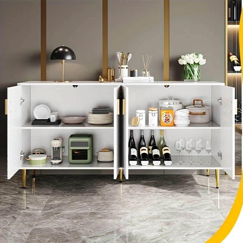 Dressoir – Sideboard – Opbergkast – Ladekast – Buffetkast – Wit Modern – MDF Met Golvende Patronen – Gouden Accenten & Poten