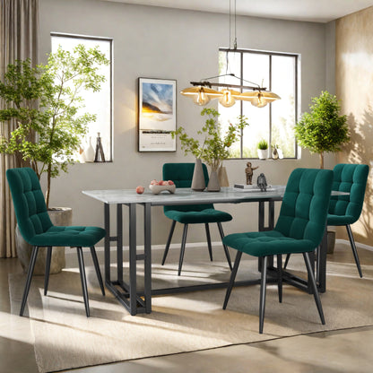 Eetkamerstoelen Set van 4 – Stoelen – Kuipstoelen – Velours Stoelen – Design Stoelen – Groen – Fluweel Bekleding – Stevige Metalen Poten