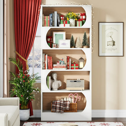 Boekenplank – Boekenkast – Boekrek – Opbergkast – Open Kast – 6-Laags – Wit – Modern Boogontwerp – Stevig Hardhout – Eenvoudige Montage