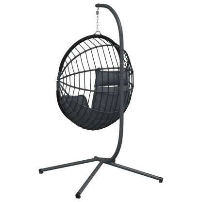 Hangstoel – Schommelstoel – Tuinstoel – Relaxstoel – Egg Chair – Anthraciet Rattan – Robuust Stalen Frame – Weerbestendig & Comfortabel Kussen