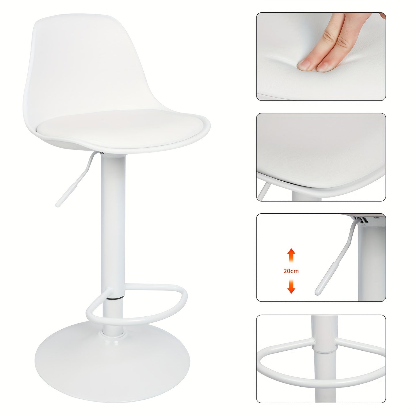 Barstoel – Barkruk – Barstoelen – Keukenstoel – Kruk – Set van 4 – Verstelbare Zithoogte 55-75 cm – PU-leer Bekleding met 360° Draaibare Zitting