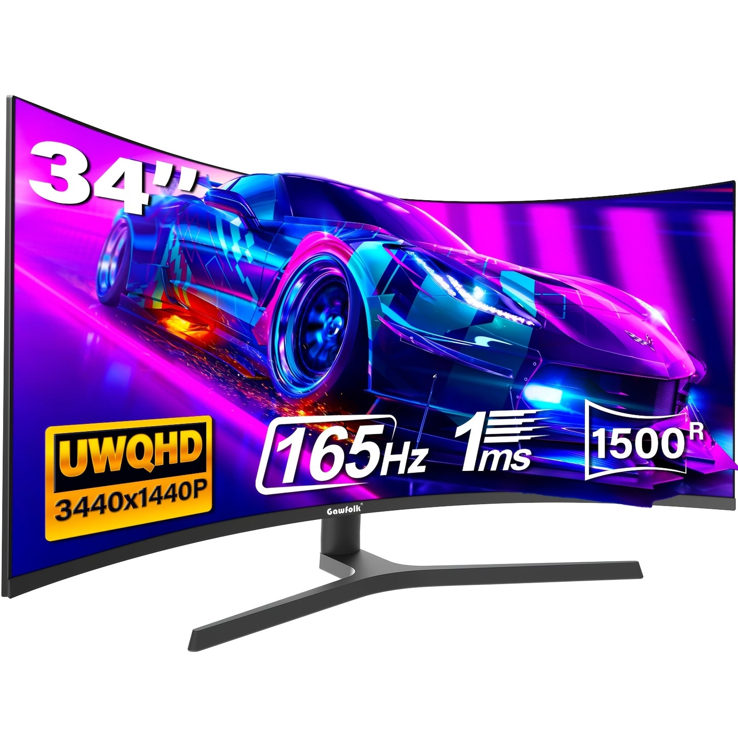 Ultrawide Curved Monitor – Gaming Monitor – PC Scherm – Breedbeeldscherm – Curved Display – 34 Inch UWQHD 3440x1440 – 165Hz Verversingssnelheid – 1500R Curve met FreeSync
