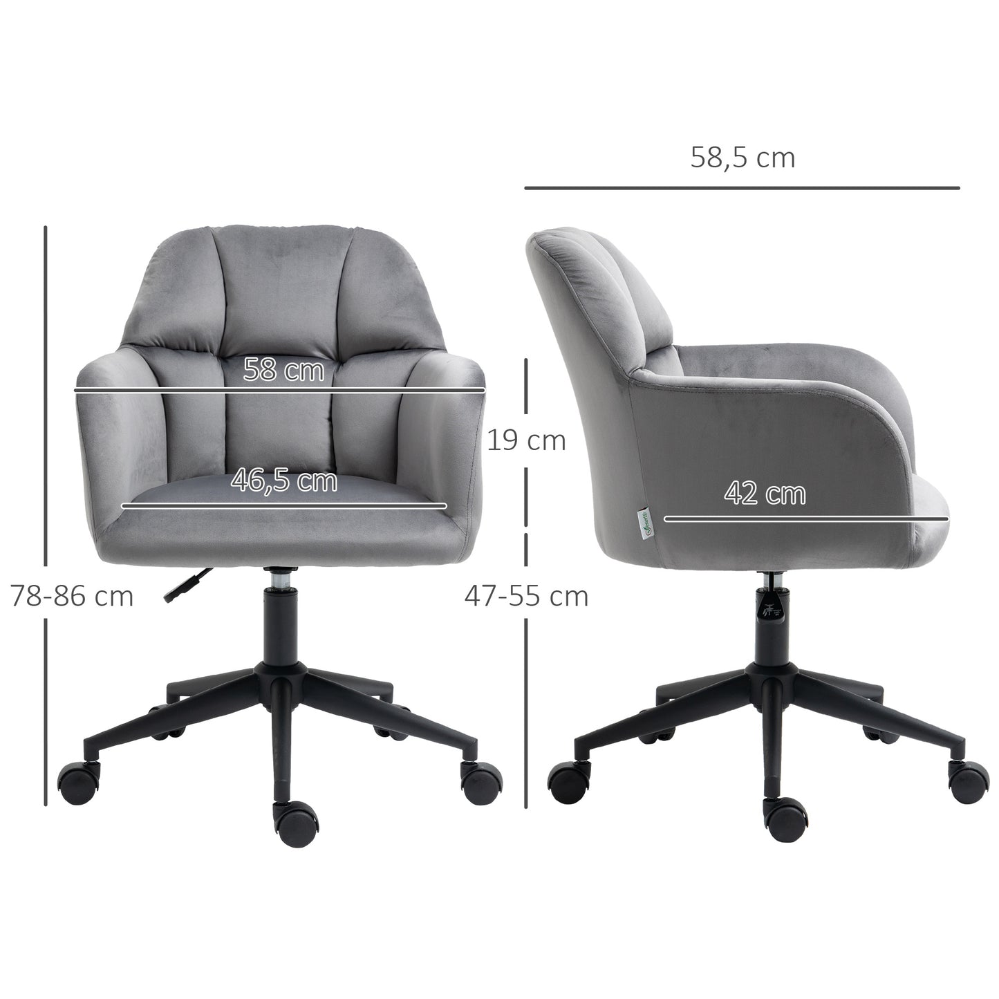 Bureaustoel – Kantoorstoel – Draaistoel – Stoel – Verstelbare Bureaustoel – Fluweelbekleding – Verstelbare Hoogte – Ergonomische Rugleuning