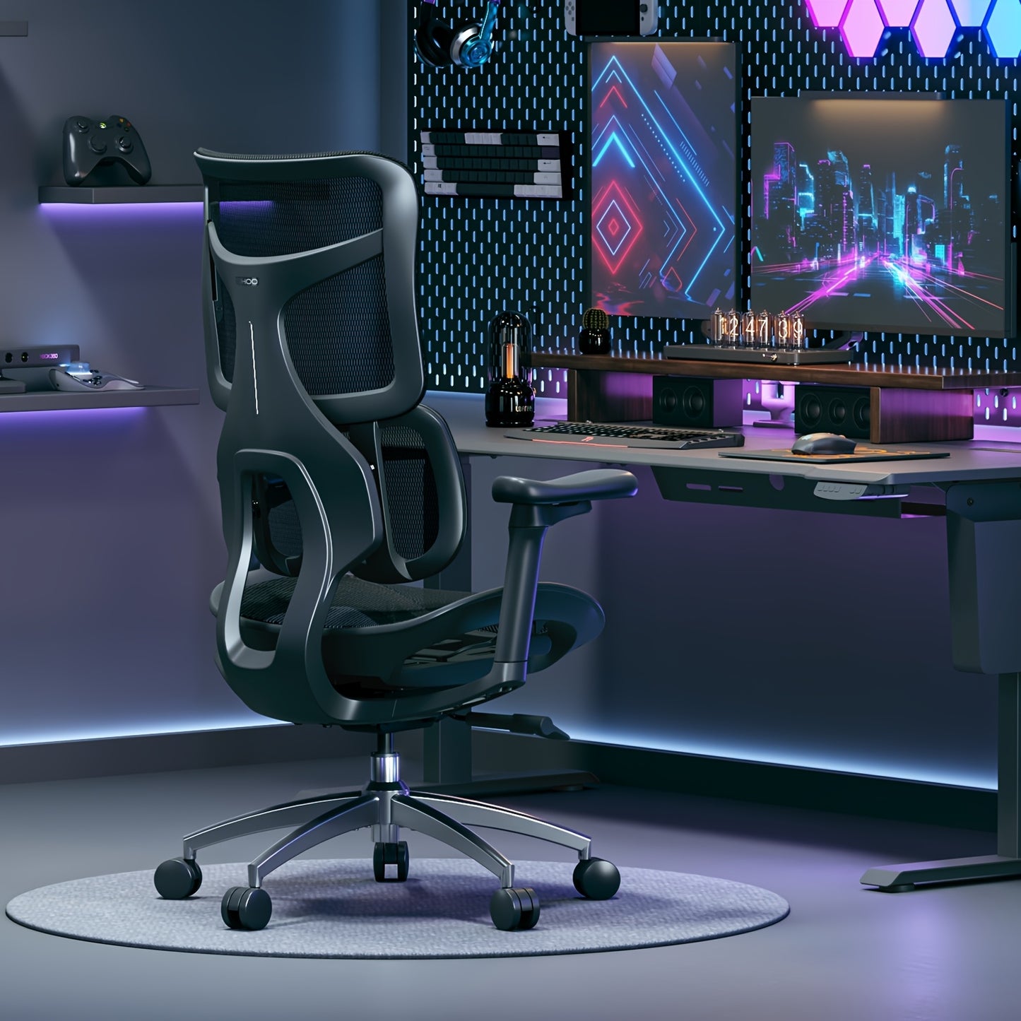 Bureaustoel – Kantoorstoel – Gamestoel – Office Chair – Ergonomische Stoel – Duale Lendensteun – 5-Voudig Verstelbaar – 4D Armleuningen – Metalen Onderstel – Grijs