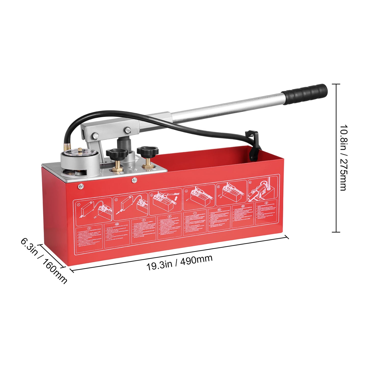 Hydrostatische Testpomp – Handpomp – Druktester – Waterdrukmeter – Oliedrukmeter – 25 Bar Max Druk – Aluminium Behuizing – 10 Liter Reservoir