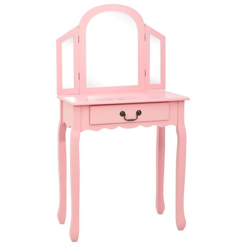 Dressing table with stool 65x36x128cm paulownia wood MDF pink