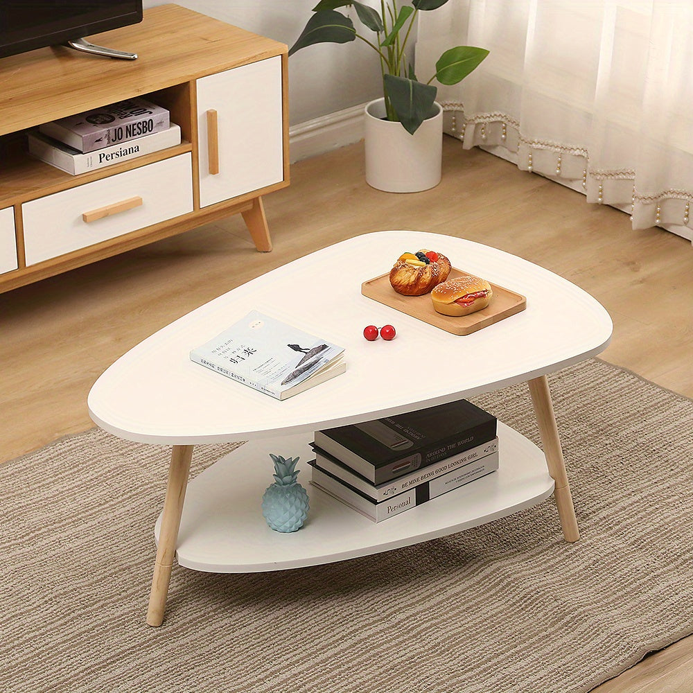 Salontafel – Bijzettafel – Woonkamertafel – Koffietafel – Ovale Tafel – Wit Staal – Twee Niveaus – 90x60x40 cm