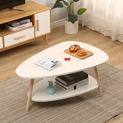 Salontafel – Bijzettafel – Woonkamertafel – Koffietafel – Ovale Tafel – Wit Staal – Twee Niveaus – 90x60x40 cm