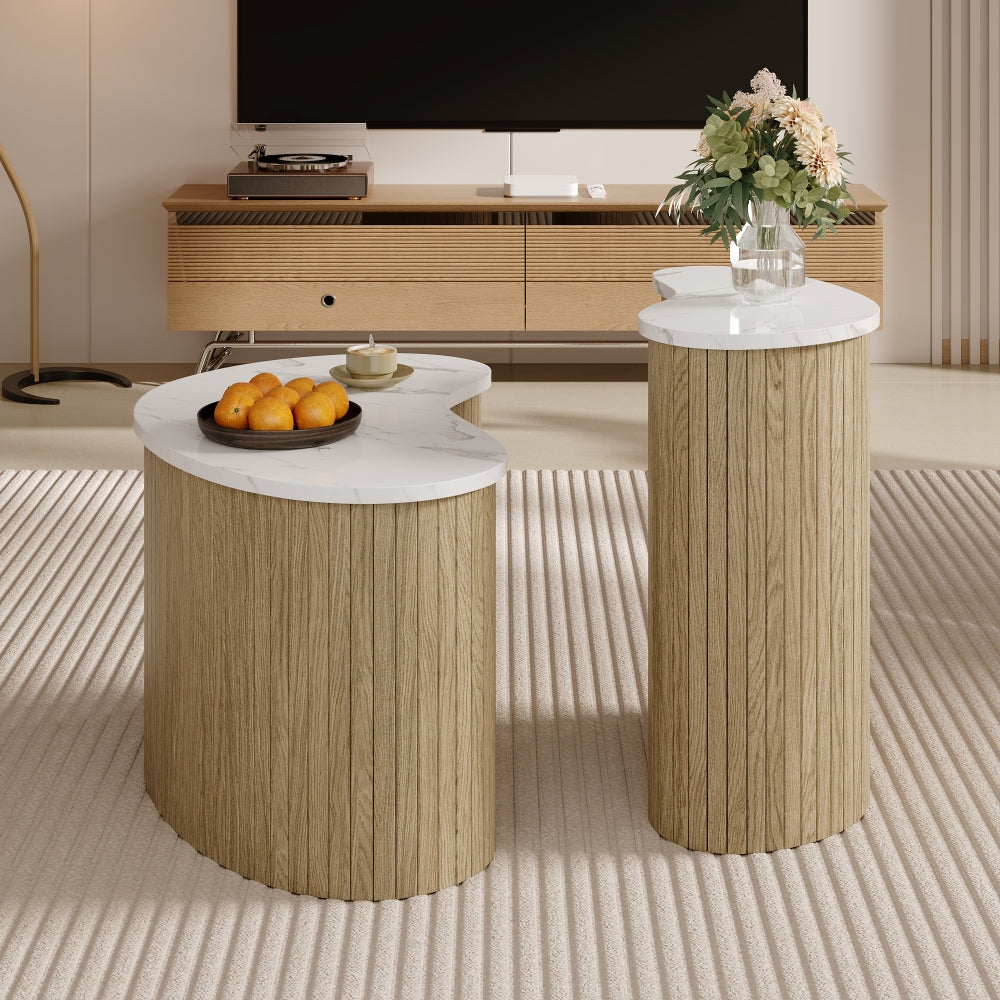 Modern Minimalist Coffee Table with Marble Top & Wood Grain - Marble Texture Tabletop, Assembly, Metal Frame Suitable for Living Room, Office, Small Spaces - Space-Saving Multi-Functional Furniture