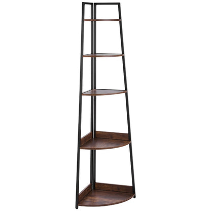 5-laagse Hoekplank – Hoekrek – Hoekboekenkast – Plantentafel – Vloerplank – Vrijstaand Design – Duurzaam Hout Bruin