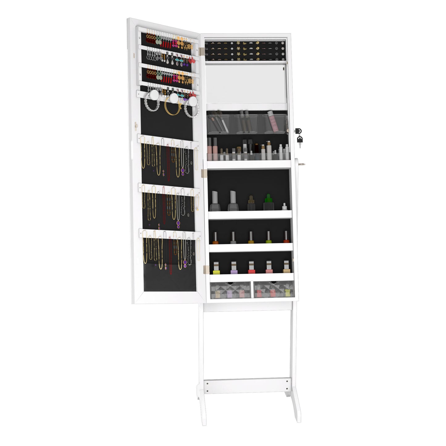 Make-up Organizer – Make-up Opberger – Make-up Box – Sieradenkasten – Beauty Organizer – Met Spiegel – Magnetische Sluiting Met Slot – 3,2+ Kubieke Voet – 68,5 cm Hoog – 2 Lades & Vakjes – Wit