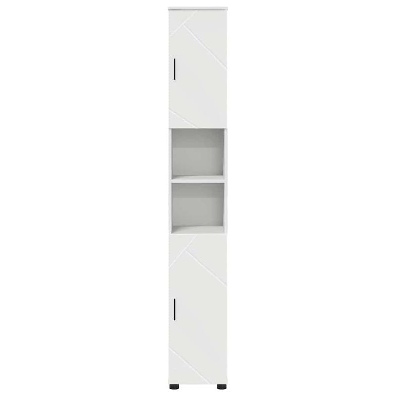 Hoge Badkamerkast – Smalle Opbergkast – Badkamerkast Wit – Verticale Kast – Toiletkast – Ruimtebesparend Design – MDF Met Hout – Vrijstaand En Functioneel