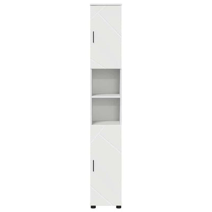 Hoge Badkamerkast – Smalle Opbergkast – Badkamerkast Wit – Verticale Kast – Toiletkast – Ruimtebesparend Design – MDF Met Hout – Vrijstaand En Functioneel