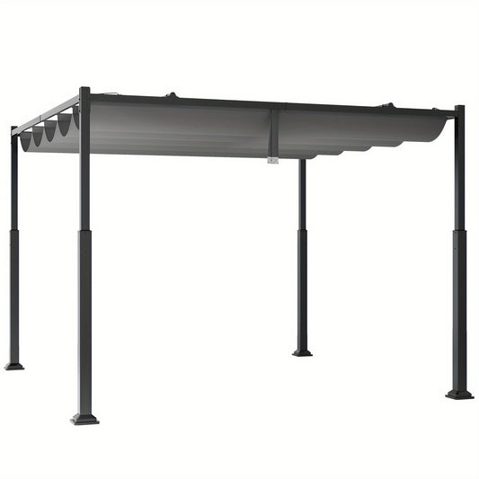 Outdoor Pergola w/ Retractable Canopy, Heavy-Duty Metal Columns, Modern Sunshade Pavilion Grill Gazebo Yard Grape Trellis Pergola, Patio Garden Backyard Deck Porch Metal Shelter