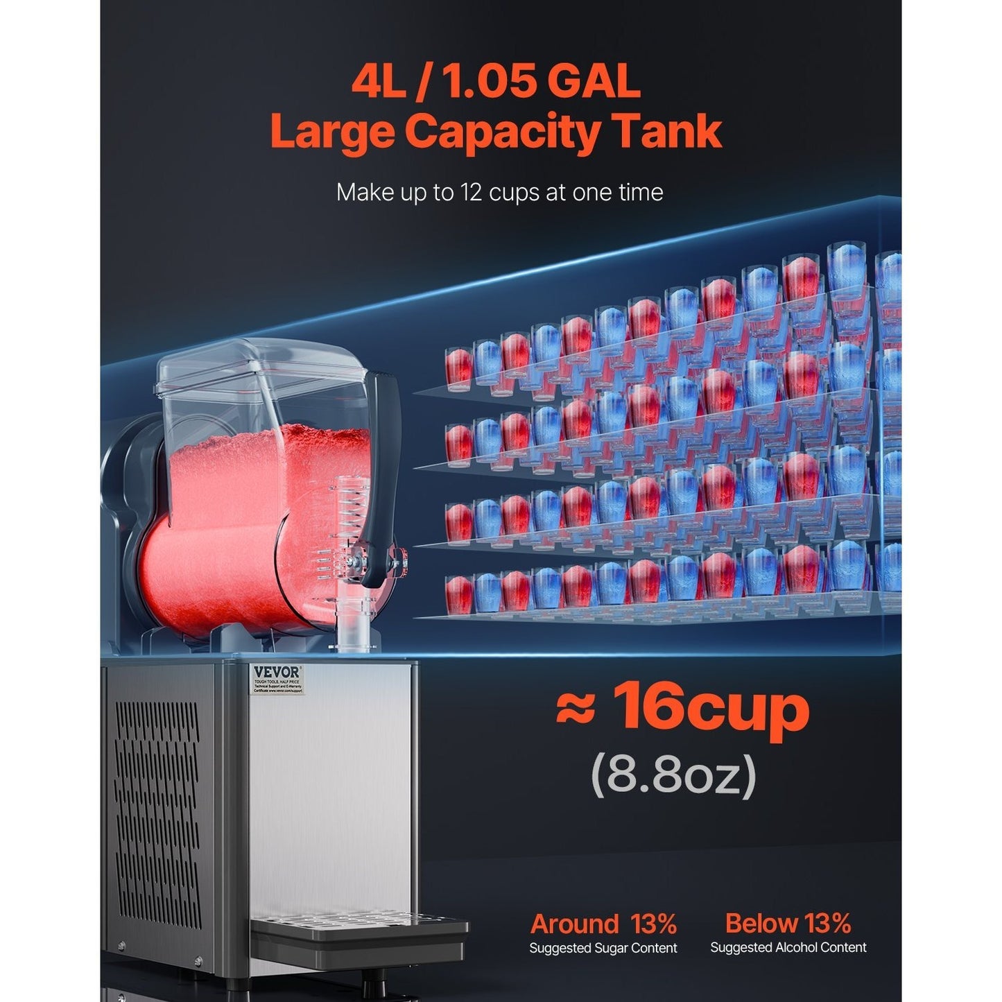 Slushymachine – Slush machine – IJsmachine – Drankenmaker – 4 Liter Inhoud – Flexibele Temperatuurinstellingen – Rvs Behuizing