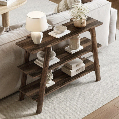Sidetable – Consoletafel – Wandtafel – Haltafel – Sofa tafel – Smal ontwerp met 3 open planken – Duurzaam houtlook materiaal