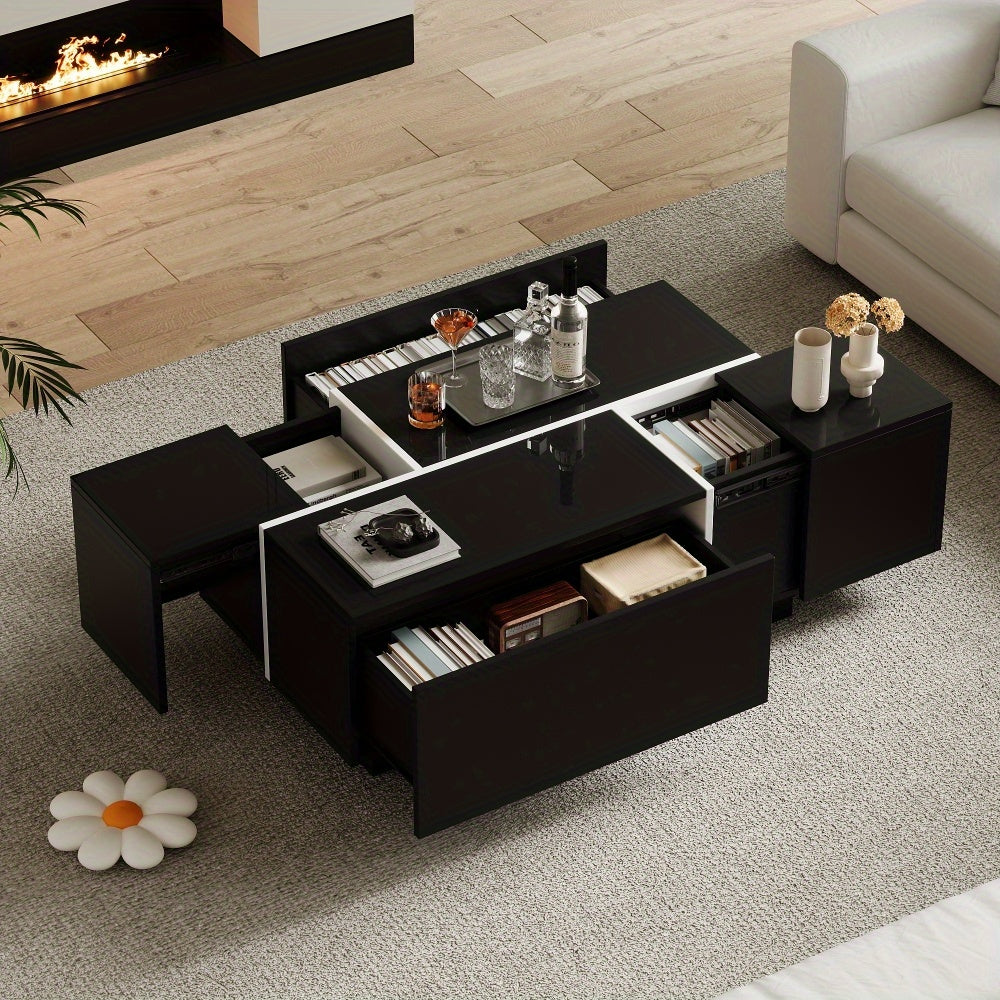 Salontafel – Koffietafel – Bijzettafel – Woonkamertafel – Zwarte Vierkante Salontafel – Met 4 Schuifladen – Metaal – 100x60x40 cm – Modern Minimalistisch Design