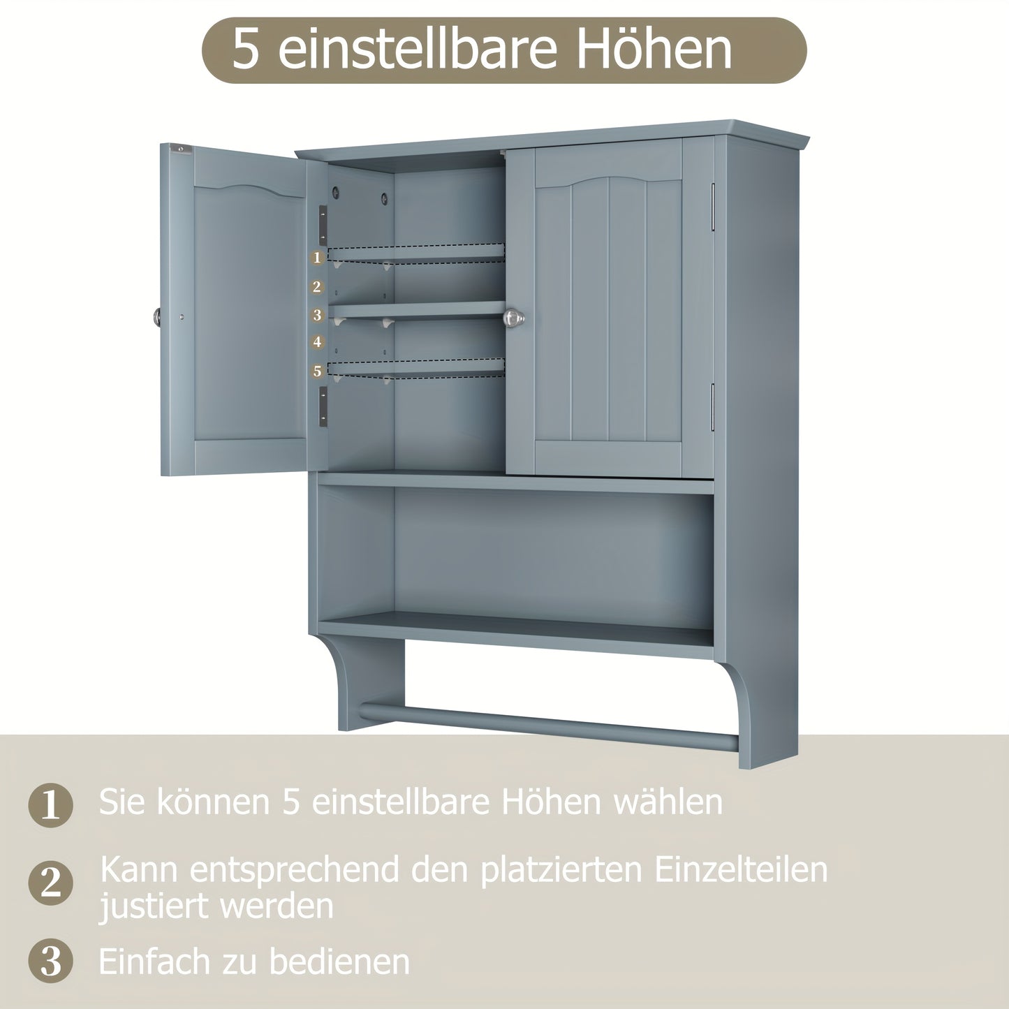 Wandkastje Badkamer – Opbergkastje Muurkastje Medicijnkastje Handdoekenrek – Wit MDF Hardhout – 2 Verstelbare Planken – Wandmontage Space Saver