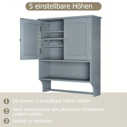 Wandkastje Badkamer – Opbergkastje Muurkastje Medicijnkastje Handdoekenrek – Wit MDF Hardhout – 2 Verstelbare Planken – Wandmontage Space Saver