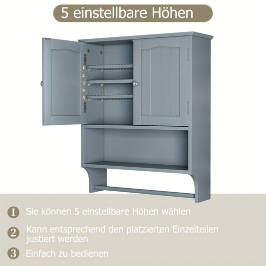 Wandkastje Badkamer – Opbergkastje Muurkastje Medicijnkastje Handdoekenrek – Wit MDF Hardhout – 2 Verstelbare Planken – Wandmontage Space Saver