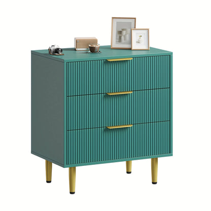 Ladekast – Ladenkast – Opbergkast – Commode – Dressoir – Fluweelgroen – 3 Ruime Lades – MDF Met Houten Poten