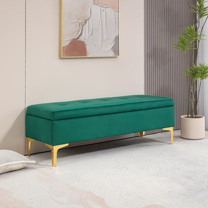 Poef – Zitzak – Voetenbankje – Kruk – Bankje – Opbergruimte – Fluwelen Bekleding – 120x44x44,5 cm – Metalen Poten – Groen