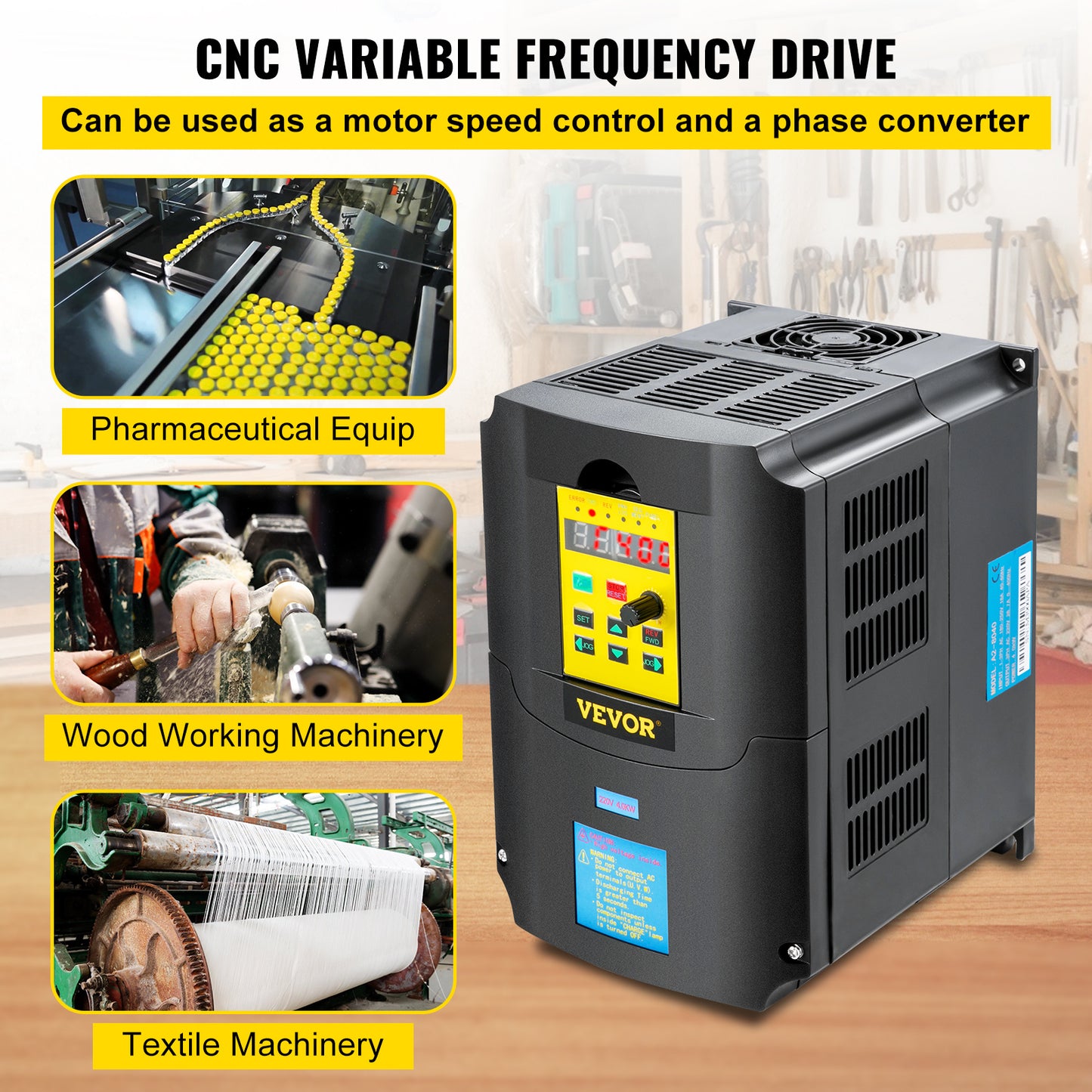Frequentieomvormer – Frequentieregelaar – VFD – Motorregelaar – Snelheidsregelaar – 220V AC 4 kW – 1- of 3-fase Ingang