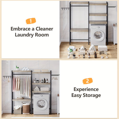 Heavy-Duty Freestanding 5-Tier Double Row Over Washer and Dryer Shelves - Adjustable Laundry Storage Organizer with Clothes Drying Rack, Space-Saving Washer/Dryer Shelf for Front/Top Load Machines, Easy Assembly (No Brackets)