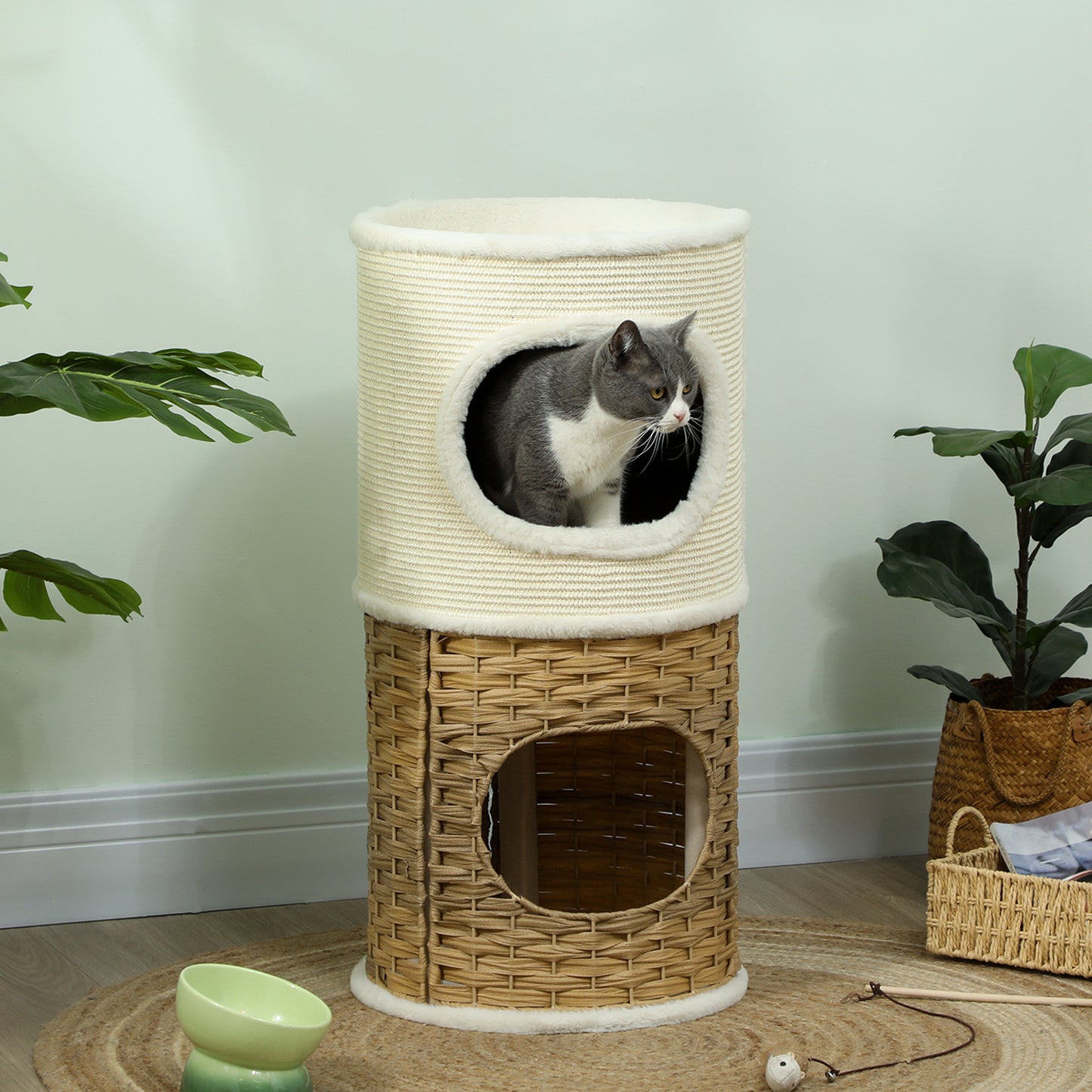 Krabpaal – Kattenkrabpaal – Kattenboom – Kattenparadijs – Krabmeubel – Crème Wit – 80 Cm Hoog – Driehoogwaardig Met Sisal Krabpaal