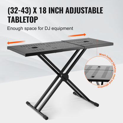 Mobiele DJ-tafel – Draagbare DJ-standaard – Keyboardtafel – Verstelbare DJ-tafel – Mobiele DJ Setup – Verstelbare Hoogte – Dubbel X-Frame Stalen Onderstel