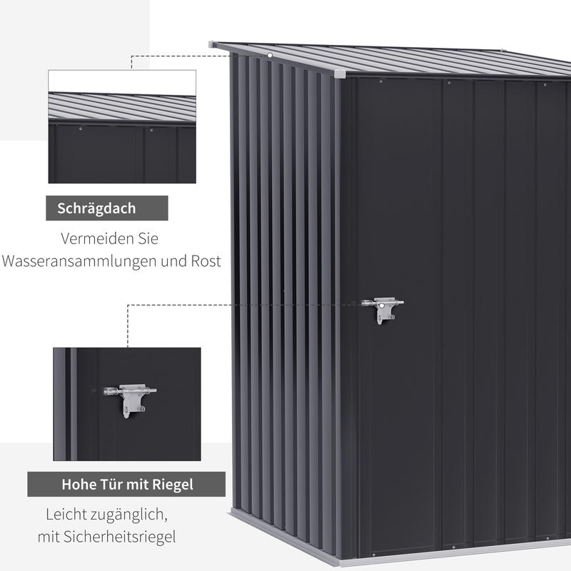 Metalen Opbergschuur – Tuinopslag – Gereedschapsschuur – Opbergkast – Buitenschuur – Grote Capaciteit – Steviele Stalen Constructie – 100x103x160 cm – Donkergrijs – Dubbele Deuren – Grondankers – Eenvoudige Montage – Verplaatsbaar