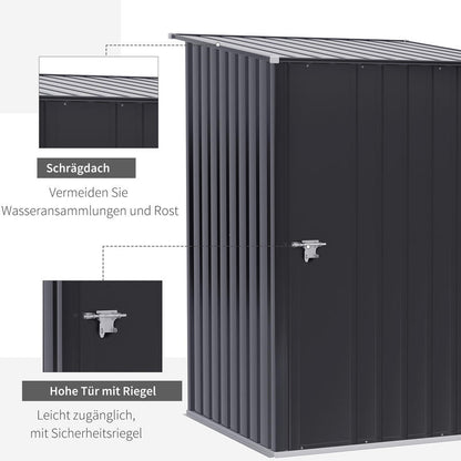 Metalen Opbergschuur – Tuinopslag – Gereedschapsschuur – Opbergkast – Buitenschuur – Grote Capaciteit – Steviele Stalen Constructie – 100x103x160 cm – Donkergrijs – Dubbele Deuren – Grondankers – Eenvoudige Montage – Verplaatsbaar