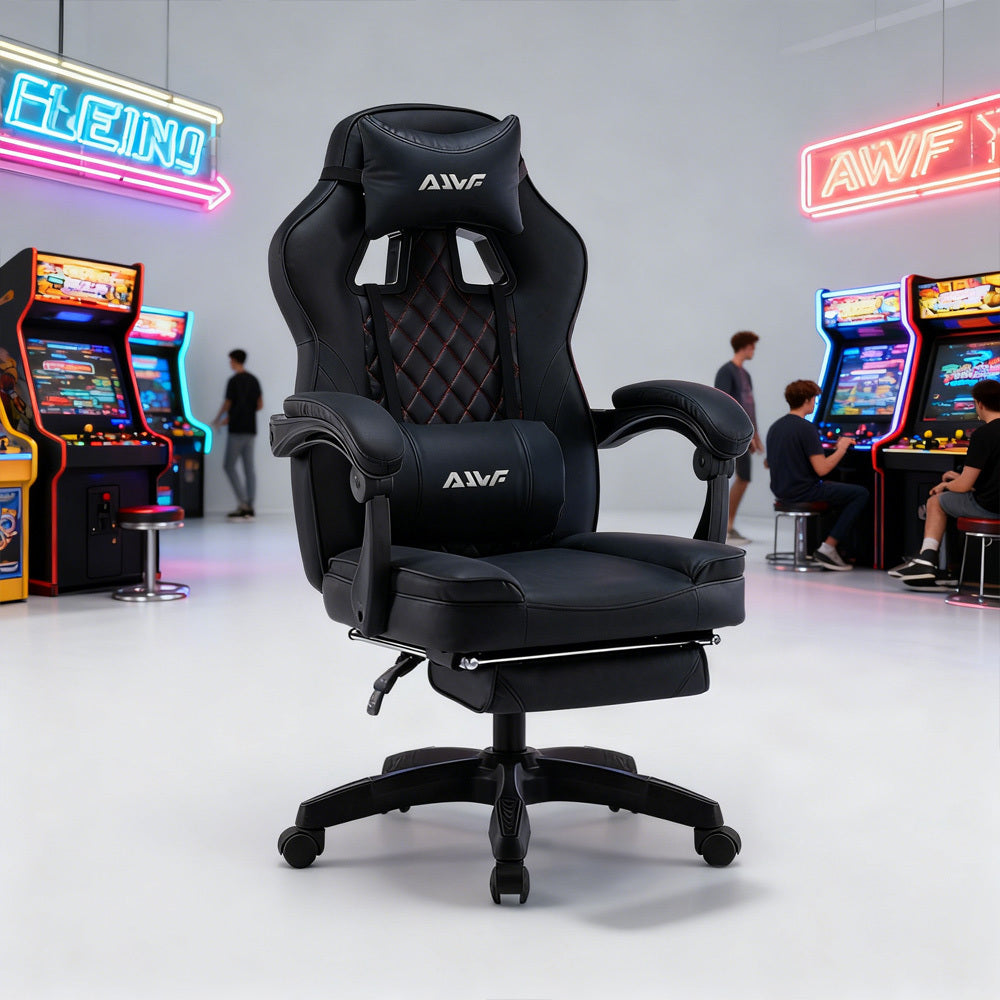 Gamingstoel – Gamestoel – Gaming Chair – Game Stoel – Bureaustoel – Ergonomisch – Verstelbare Hoogte – 360° Draaibaar – Memory Foam Lendensteun – Zwart