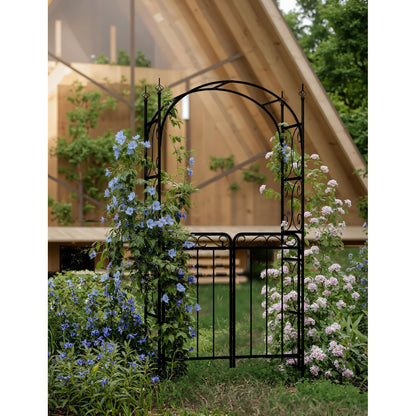 Tuinboog – Metalen Boog – Klimboog – Tuinpoort – Klimrek – Zwart Metaal – 243,84 cm Hoog – Weerbestendig & Roestvrij