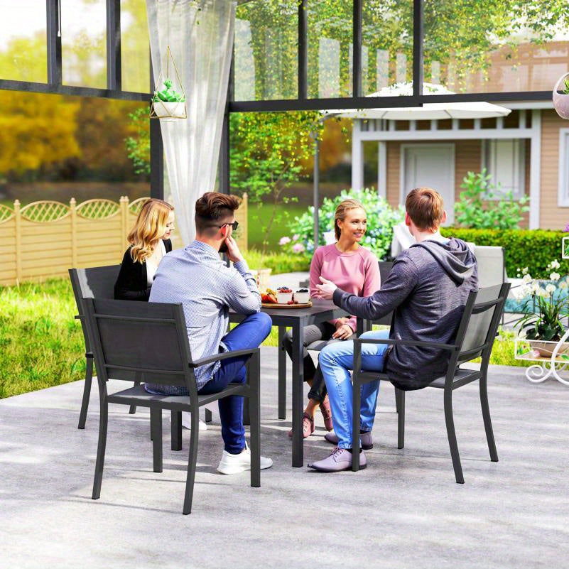 Tuintafel – Campingtafel – Balkontafel – Picknicktafel – Buiten tafel – Weerbestendig Aluminium – 73x73 cm – Houtlook – Voor 4 Personen – Zwarte Afwerking