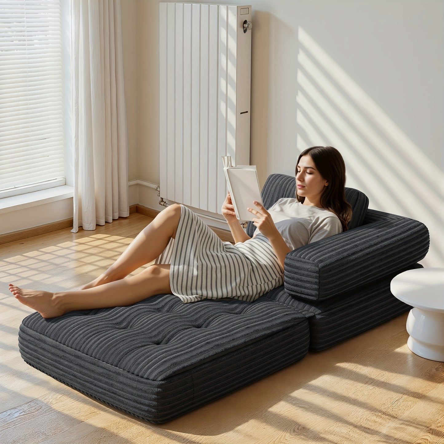 2-in-1 Fauteuilbank – Relaxbank – Reclinerstoel – Loungebank – Zithoekbank – Donkergrijs – Pluche Kussens – Antislip Basis